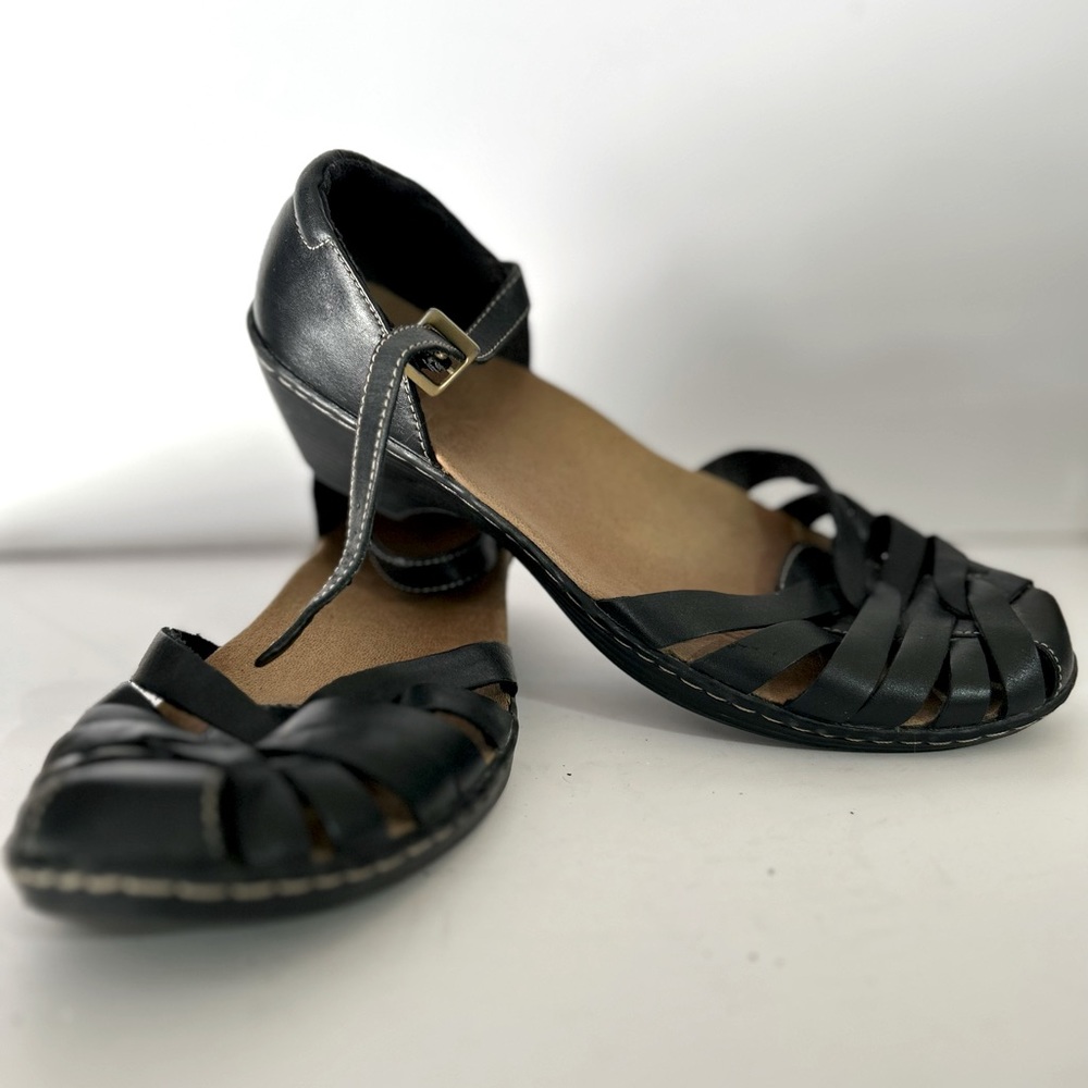 Clarks Women's Wendy Land Wedge Sandals Black Leather